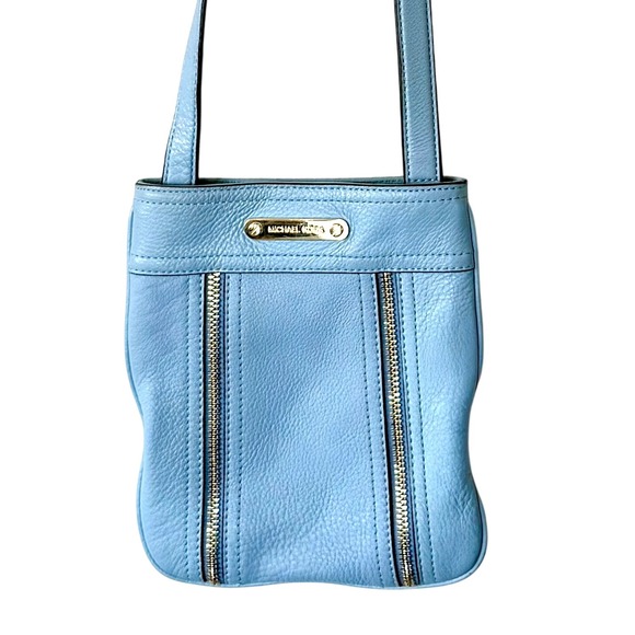 Michael Kors Moxley Crossbody Pebbled Leather Small Shoulder Bag Light Blue - Picture 1 of 16